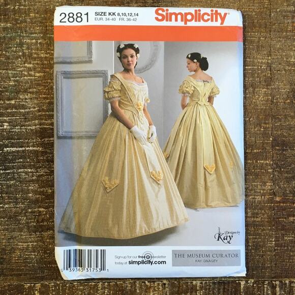 Simplicity Sewing Pattern 2881 Southern Civil War Dress Ball Gown 8-14 UNCUT - Picture 1 of 2